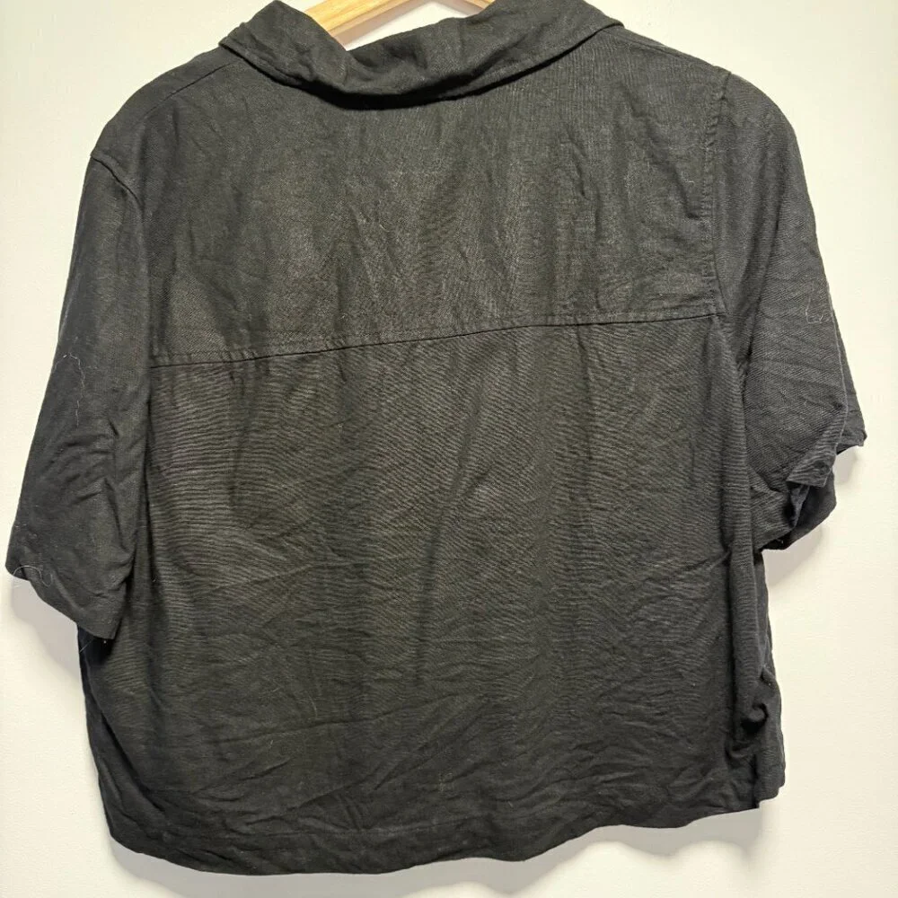 A New Day Cotton Linen Crop Top Button Down Black Medium - Picture 4 of 4